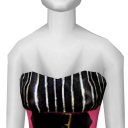 Avatar Strapless Black & White Striped Dress with Pink Belt
