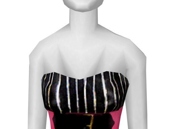 Avatar Strapless Black & White Striped Dress with Pink Belt