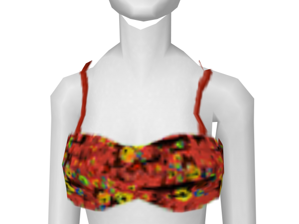 Avatar Red ruffled floral bandeau bikini top